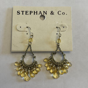 Stephan & Co. Yellow Crystal Bead Tiered Chandelier Drop Earrings NWT